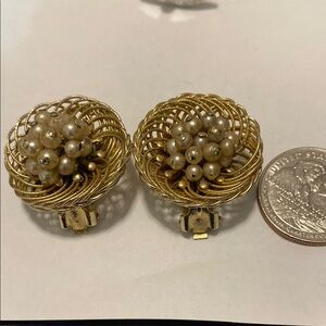 Elegant Gold toned and faux Pearl Clip-On Earrings